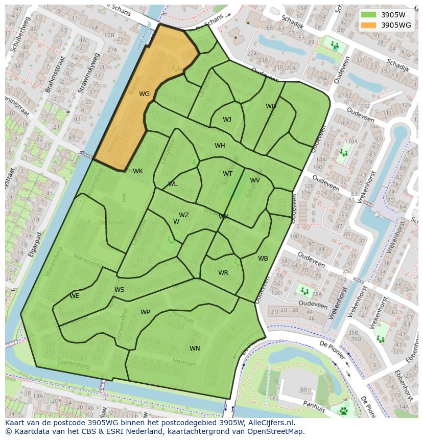 Afbeelding van het postcodegebied 3905 WG op de kaart.