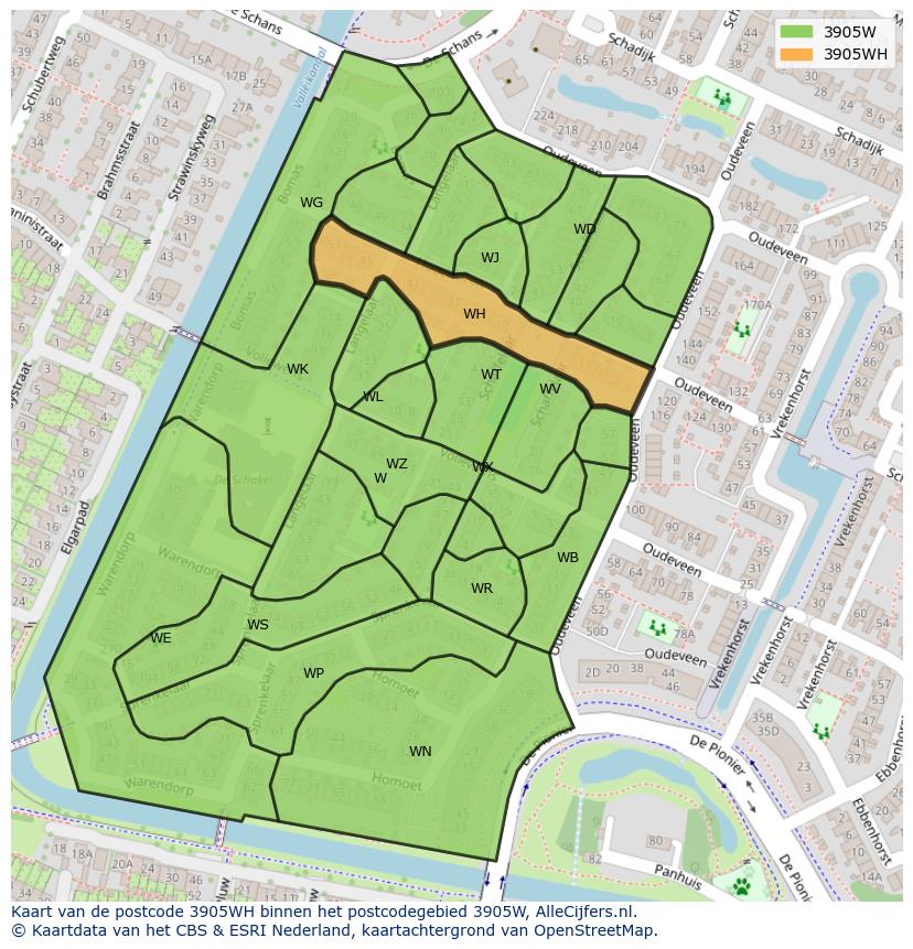 Afbeelding van het postcodegebied 3905 WH op de kaart.