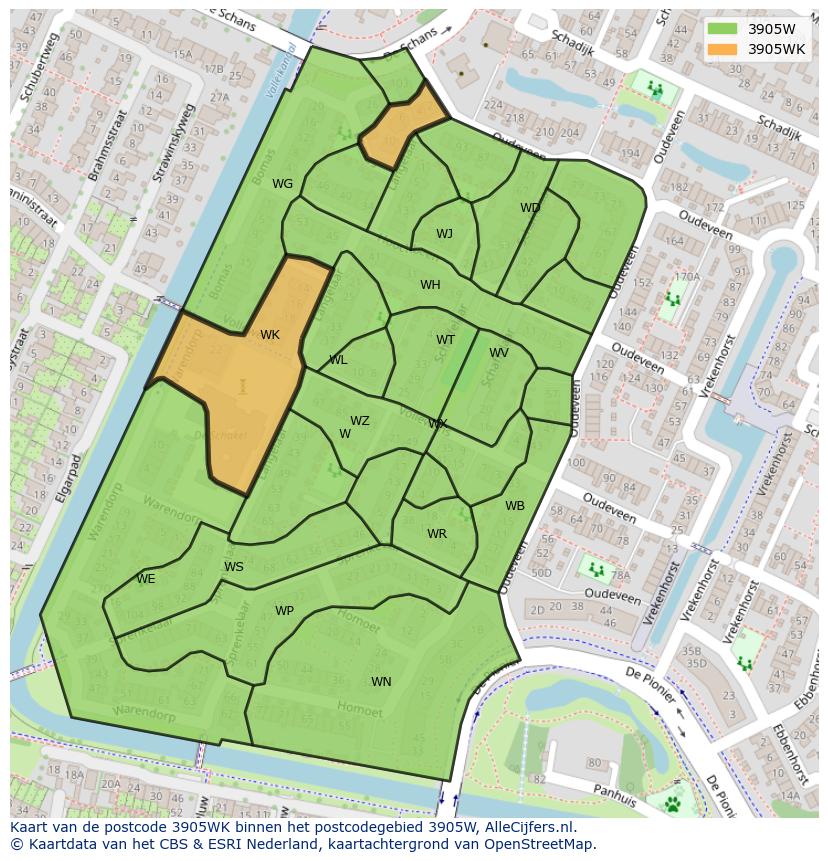 Afbeelding van het postcodegebied 3905 WK op de kaart.