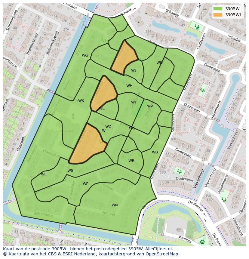 Afbeelding van het postcodegebied 3905 WL op de kaart.