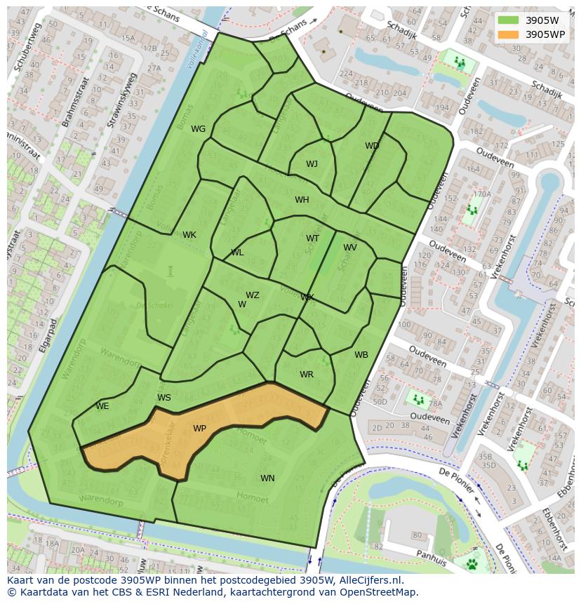 Afbeelding van het postcodegebied 3905 WP op de kaart.