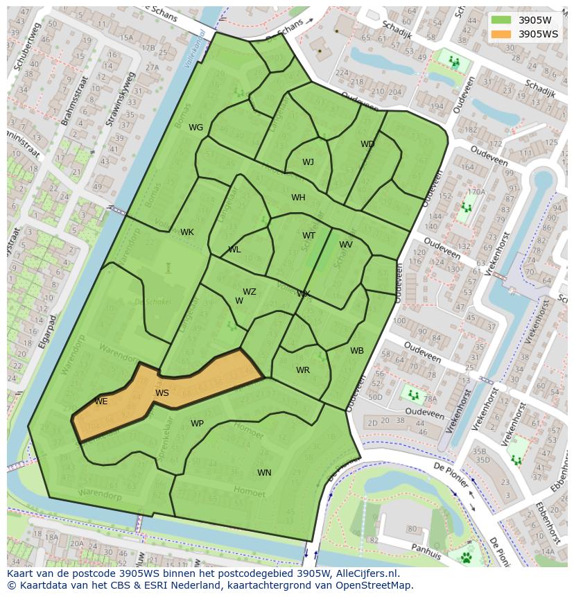 Afbeelding van het postcodegebied 3905 WS op de kaart.