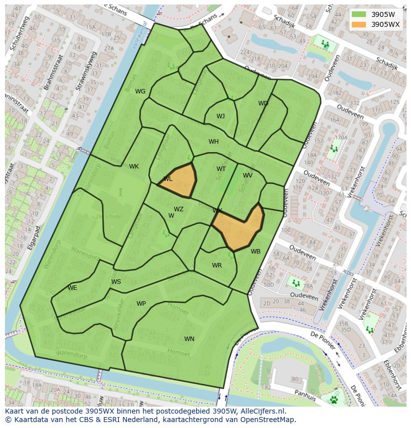 Afbeelding van het postcodegebied 3905 WX op de kaart.