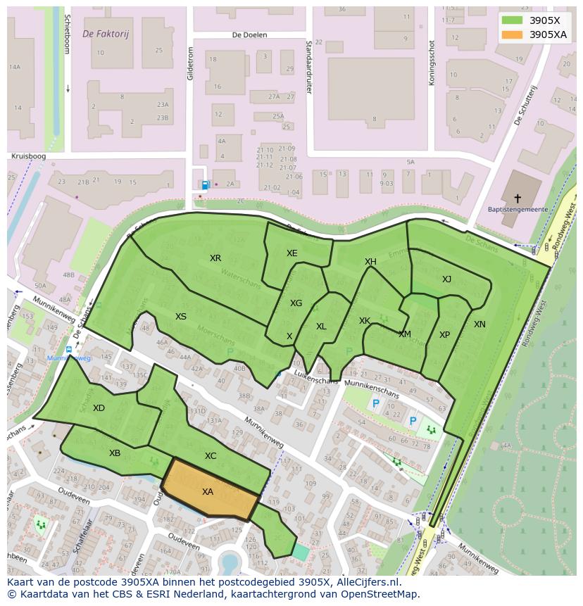 Afbeelding van het postcodegebied 3905 XA op de kaart.