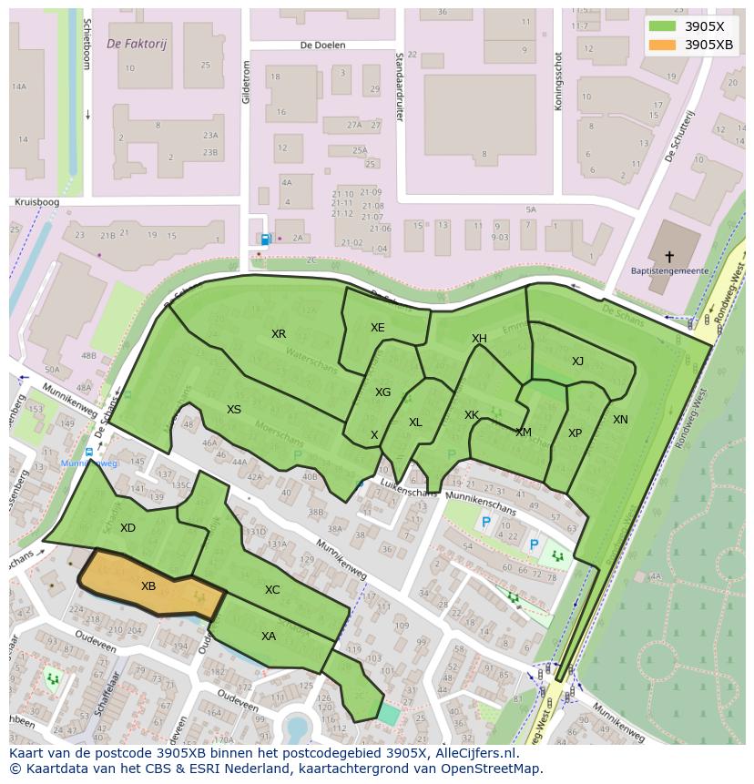 Afbeelding van het postcodegebied 3905 XB op de kaart.
