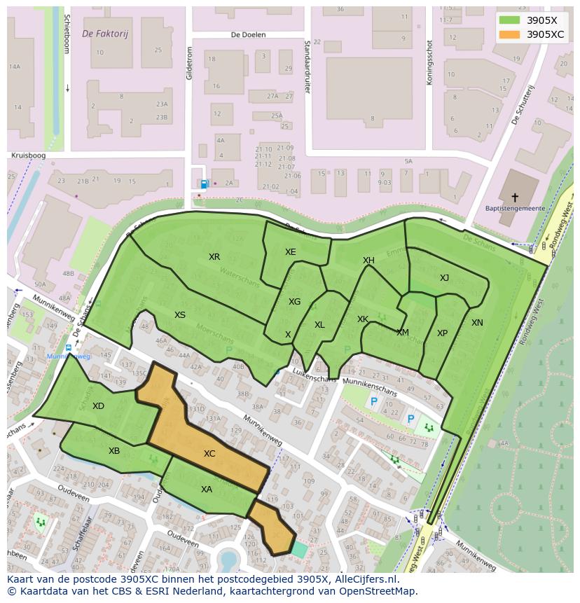 Afbeelding van het postcodegebied 3905 XC op de kaart.