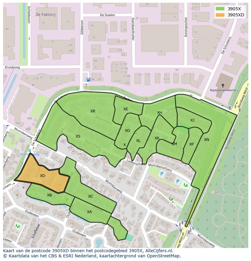 Afbeelding van het postcodegebied 3905 XD op de kaart.