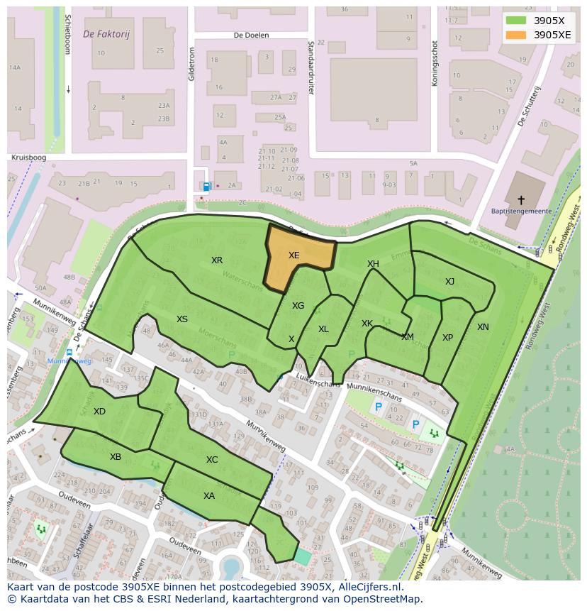 Afbeelding van het postcodegebied 3905 XE op de kaart.