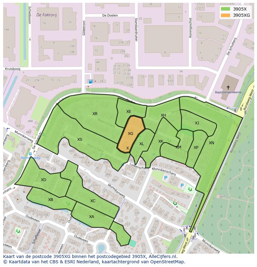 Afbeelding van het postcodegebied 3905 XG op de kaart.