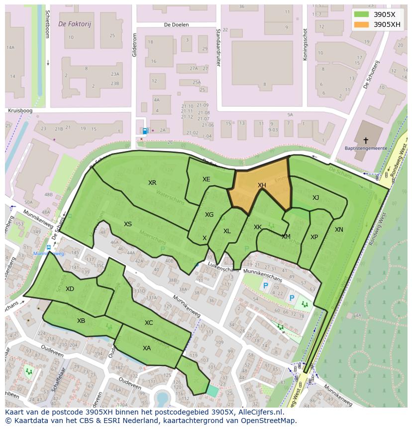 Afbeelding van het postcodegebied 3905 XH op de kaart.
