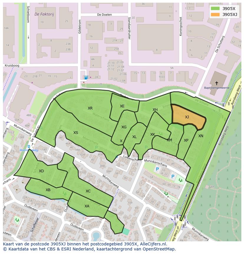 Afbeelding van het postcodegebied 3905 XJ op de kaart.