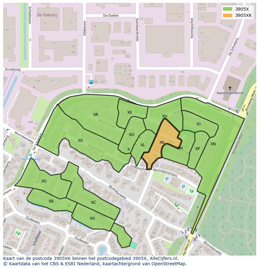 Afbeelding van het postcodegebied 3905 XK op de kaart.