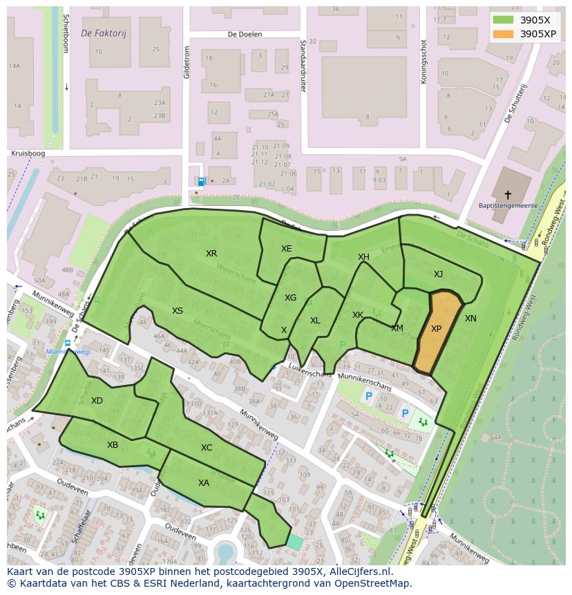 Afbeelding van het postcodegebied 3905 XP op de kaart.