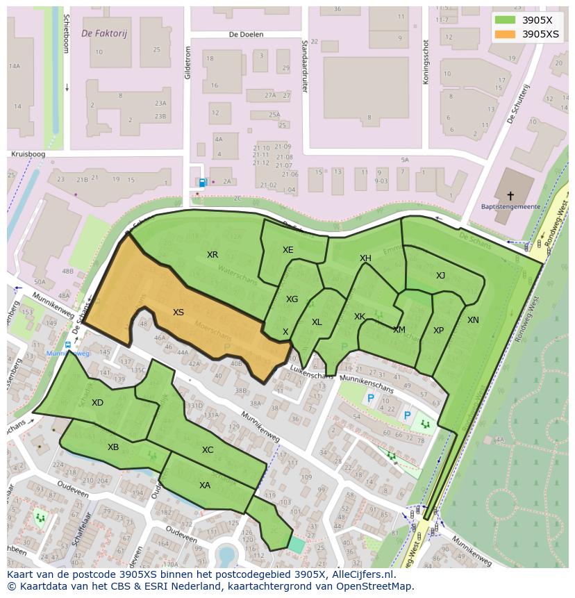 Afbeelding van het postcodegebied 3905 XS op de kaart.