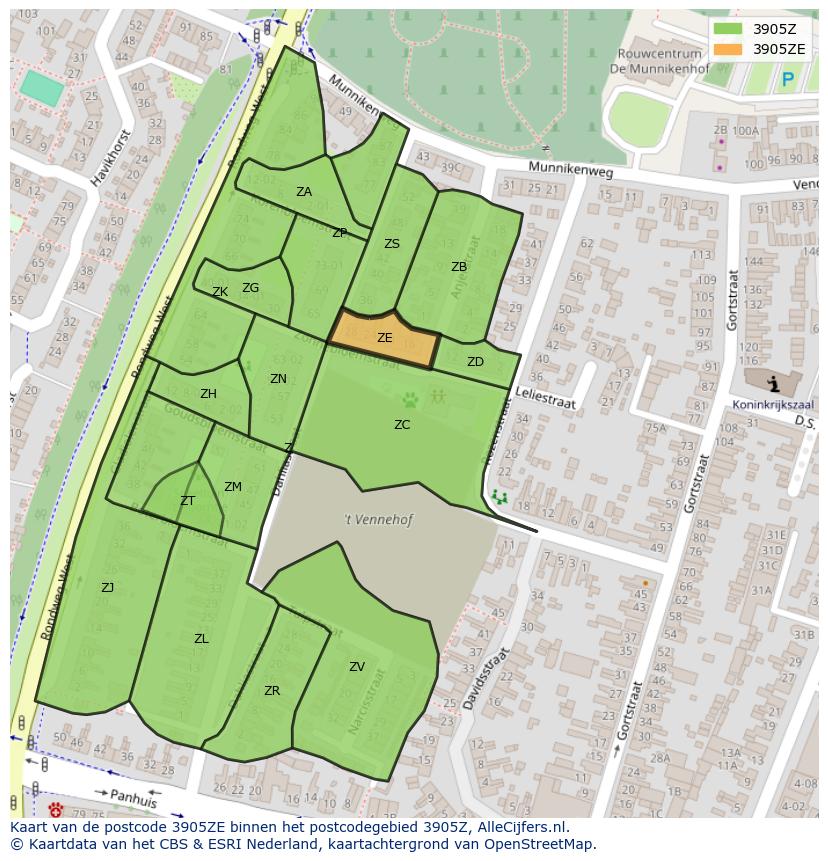 Afbeelding van het postcodegebied 3905 ZE op de kaart.