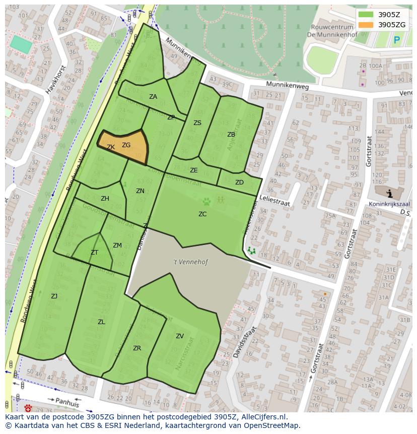 Afbeelding van het postcodegebied 3905 ZG op de kaart.