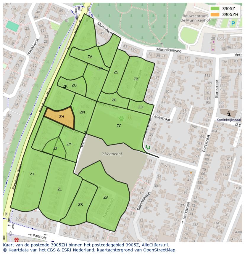 Afbeelding van het postcodegebied 3905 ZH op de kaart.