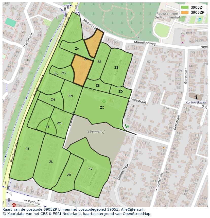 Afbeelding van het postcodegebied 3905 ZP op de kaart.