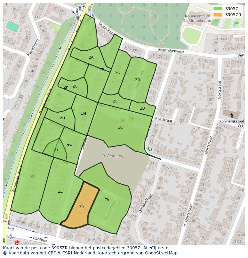 Afbeelding van het postcodegebied 3905 ZR op de kaart.