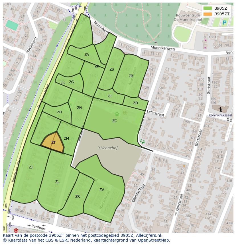 Afbeelding van het postcodegebied 3905 ZT op de kaart.