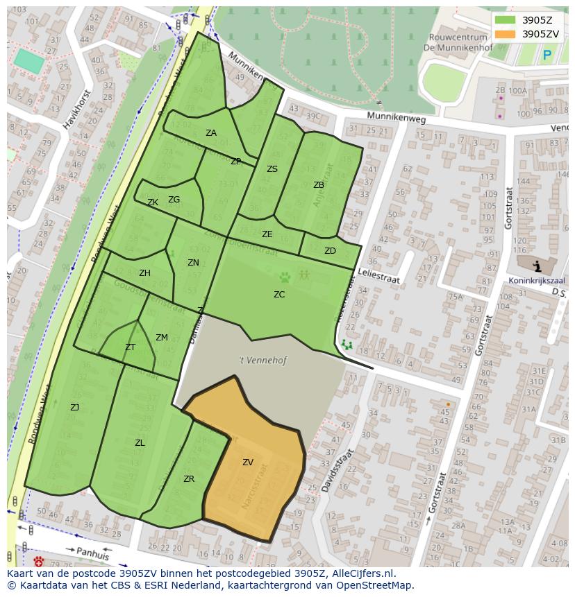 Afbeelding van het postcodegebied 3905 ZV op de kaart.
