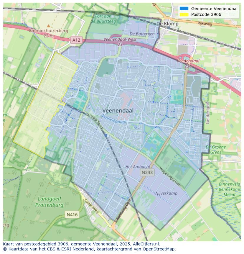 Afbeelding van het postcodegebied 3906 op de kaart.