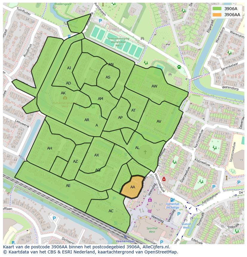 Afbeelding van het postcodegebied 3906 AA op de kaart.
