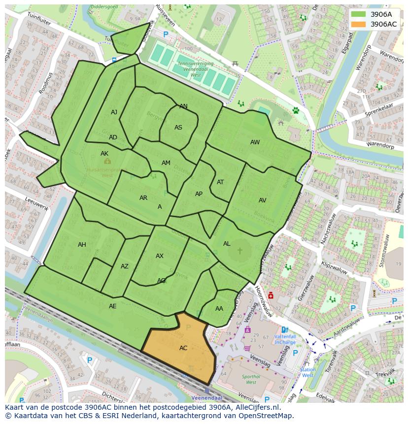 Afbeelding van het postcodegebied 3906 AC op de kaart.