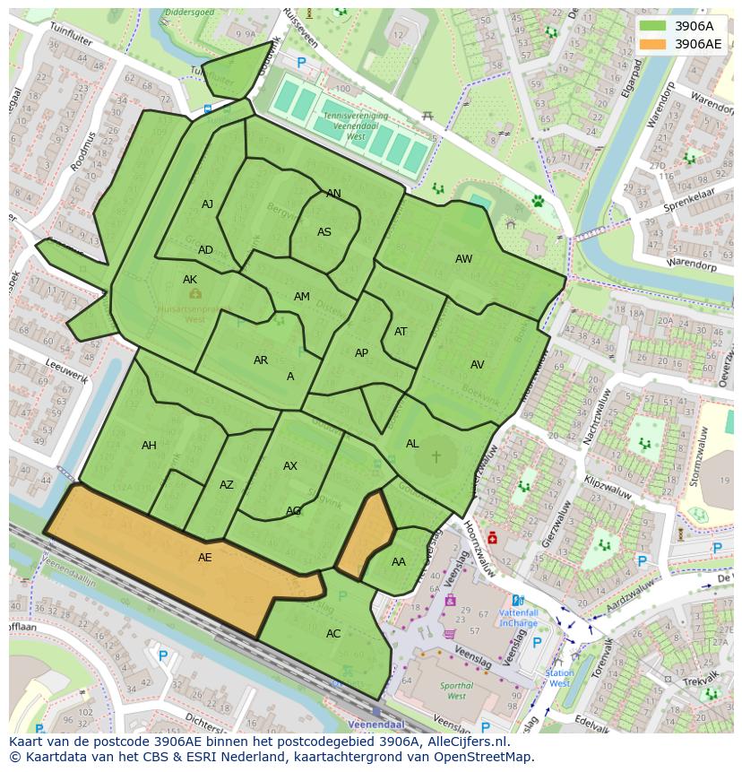 Afbeelding van het postcodegebied 3906 AE op de kaart.