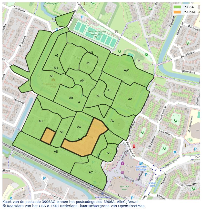 Afbeelding van het postcodegebied 3906 AG op de kaart.