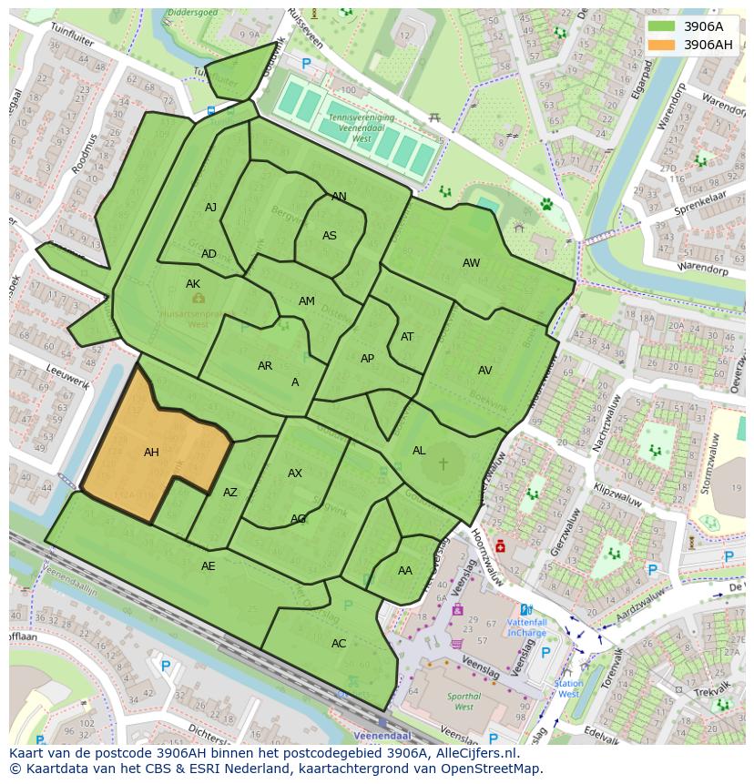 Afbeelding van het postcodegebied 3906 AH op de kaart.