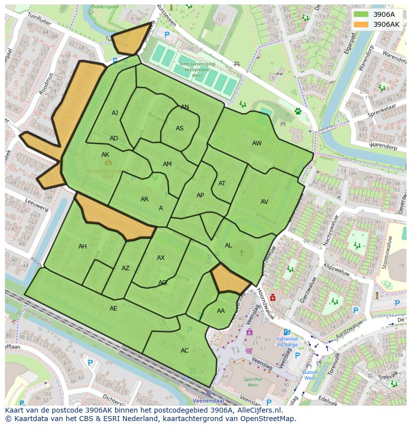 Afbeelding van het postcodegebied 3906 AK op de kaart.