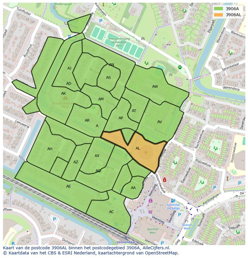 Afbeelding van het postcodegebied 3906 AL op de kaart.