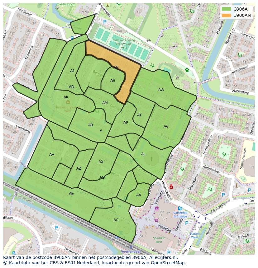 Afbeelding van het postcodegebied 3906 AN op de kaart.