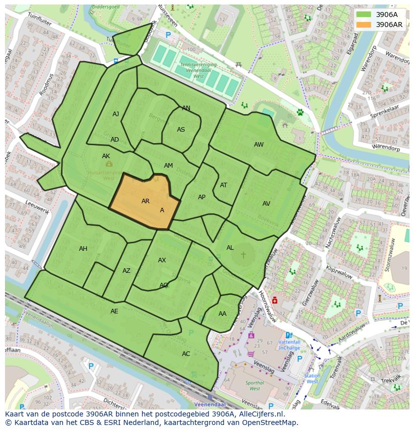 Afbeelding van het postcodegebied 3906 AR op de kaart.