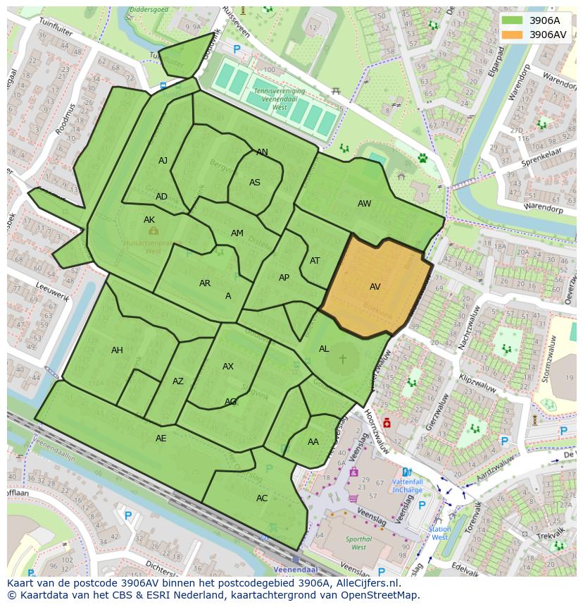 Afbeelding van het postcodegebied 3906 AV op de kaart.