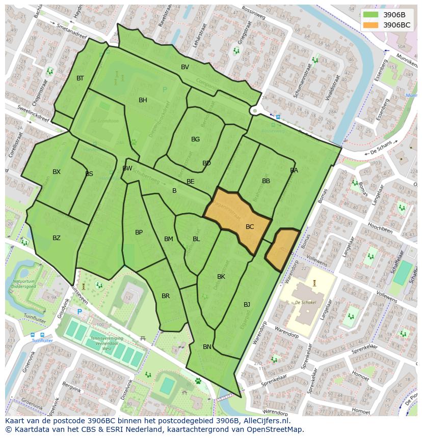 Afbeelding van het postcodegebied 3906 BC op de kaart.