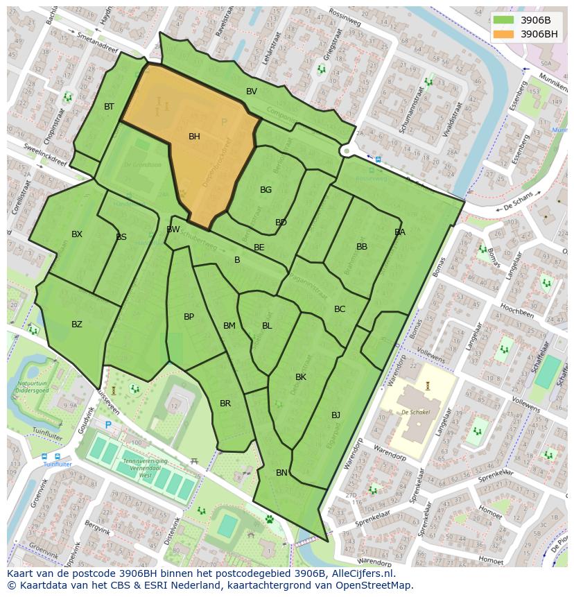 Afbeelding van het postcodegebied 3906 BH op de kaart.