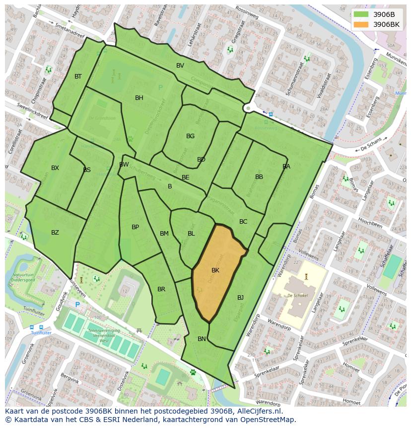 Afbeelding van het postcodegebied 3906 BK op de kaart.