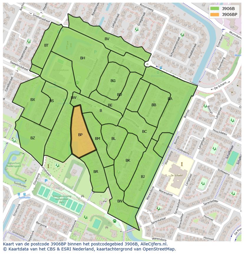 Afbeelding van het postcodegebied 3906 BP op de kaart.