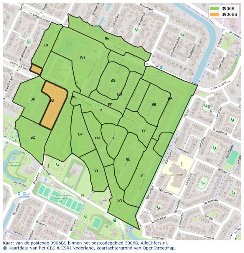 Afbeelding van het postcodegebied 3906 BS op de kaart.