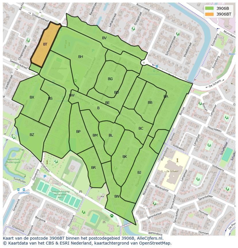 Afbeelding van het postcodegebied 3906 BT op de kaart.