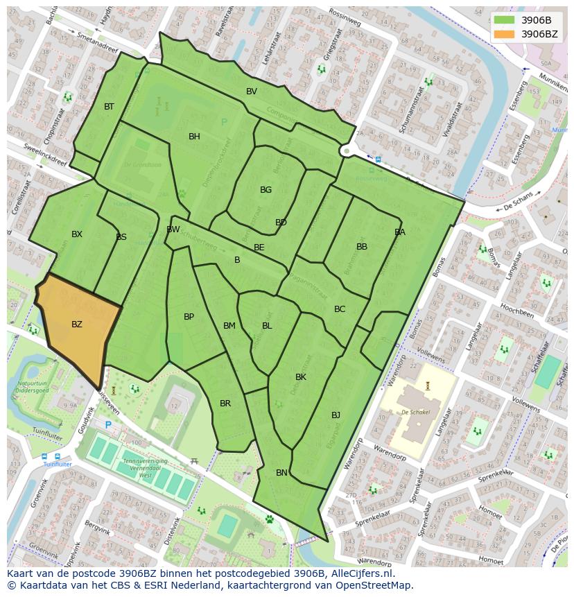 Afbeelding van het postcodegebied 3906 BZ op de kaart.