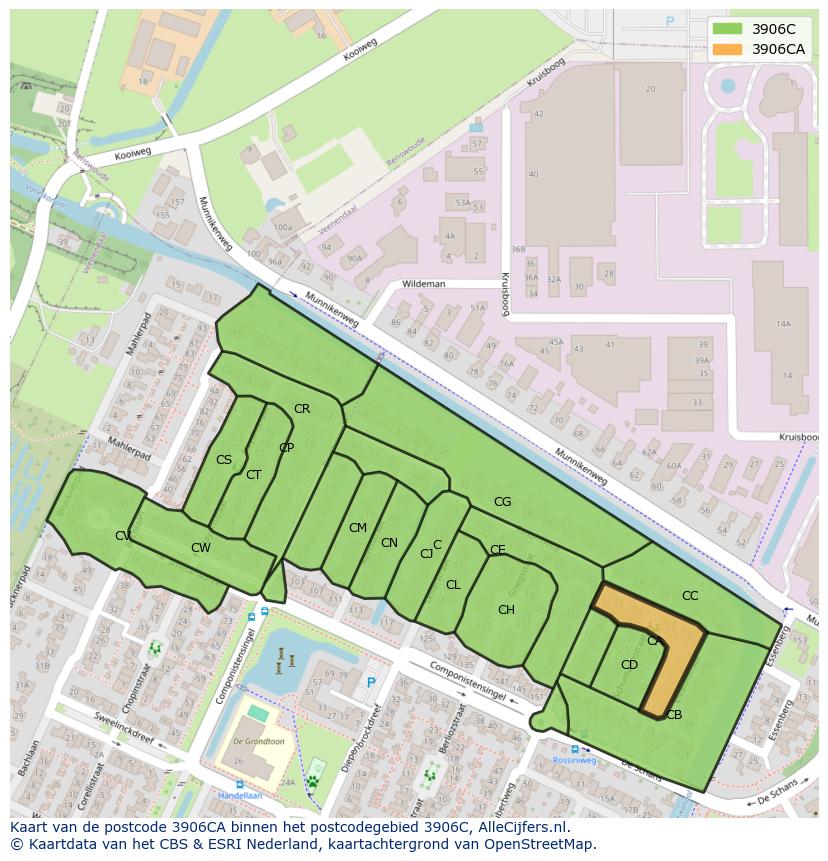 Afbeelding van het postcodegebied 3906 CA op de kaart.