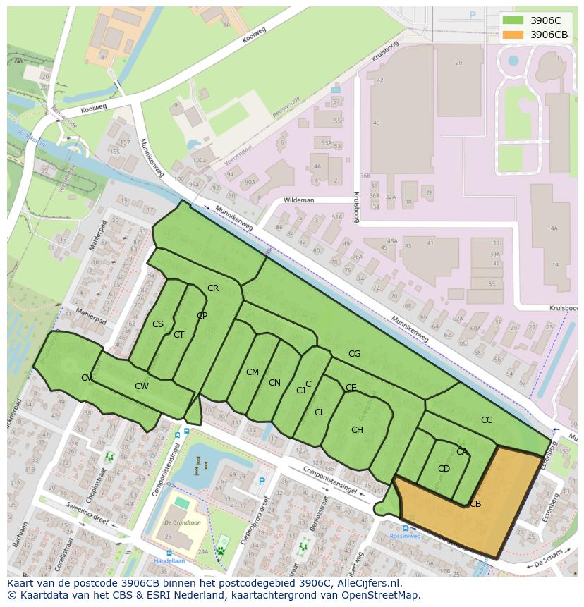 Afbeelding van het postcodegebied 3906 CB op de kaart.