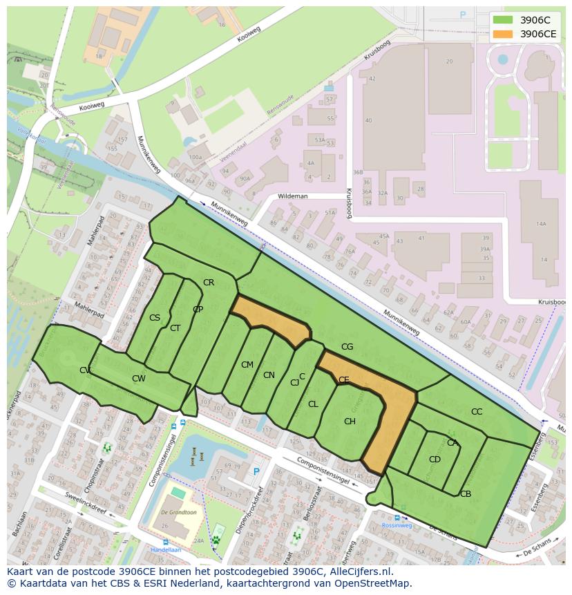 Afbeelding van het postcodegebied 3906 CE op de kaart.