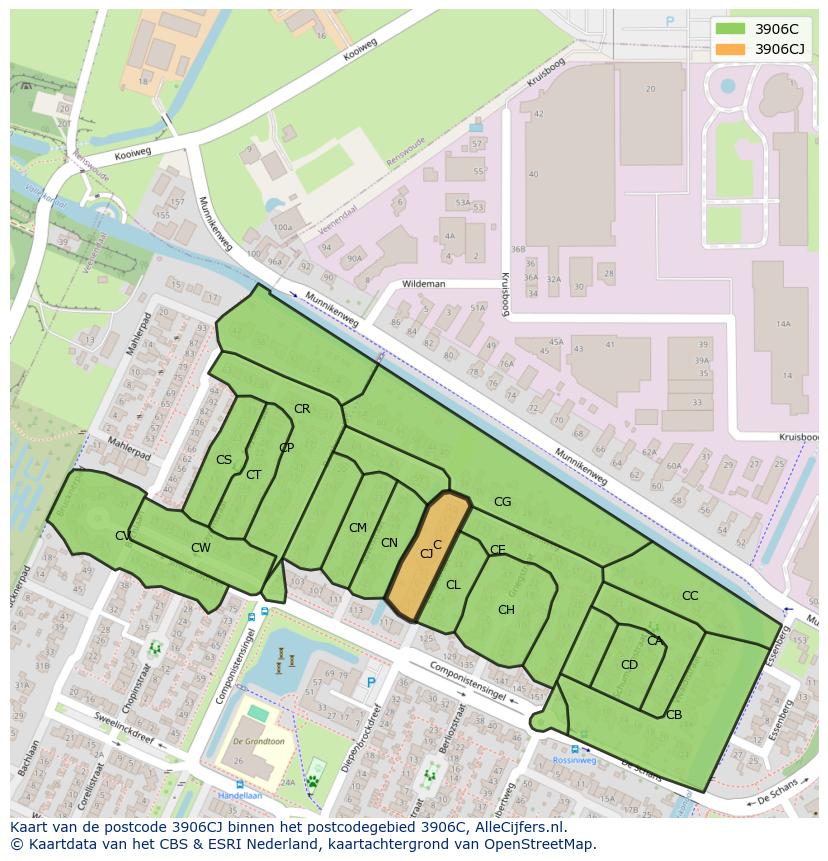 Afbeelding van het postcodegebied 3906 CJ op de kaart.