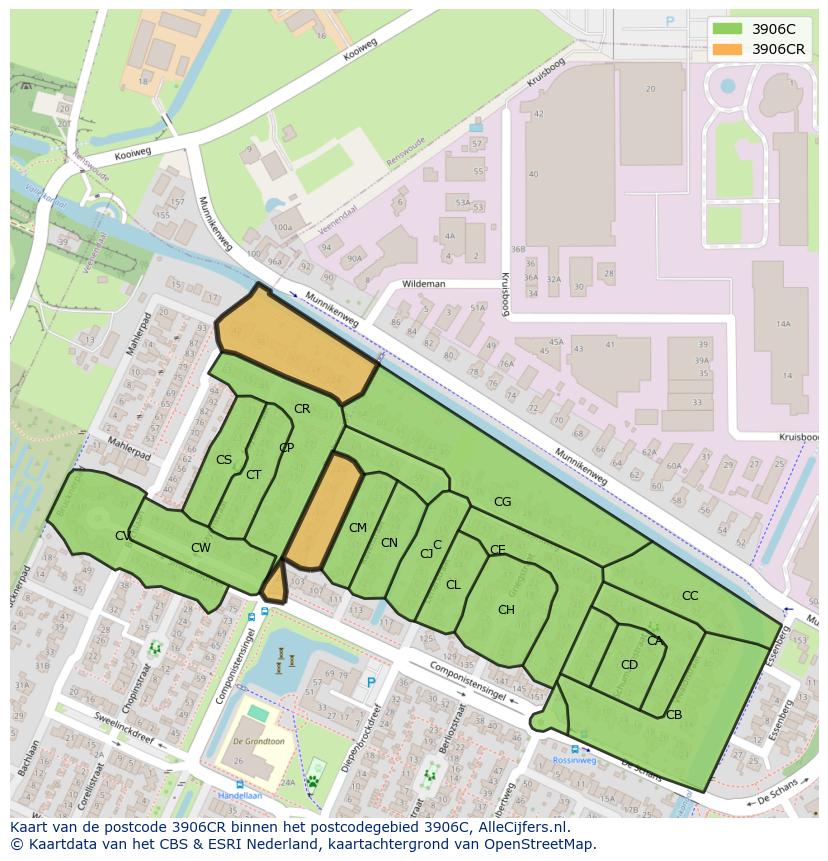 Afbeelding van het postcodegebied 3906 CR op de kaart.