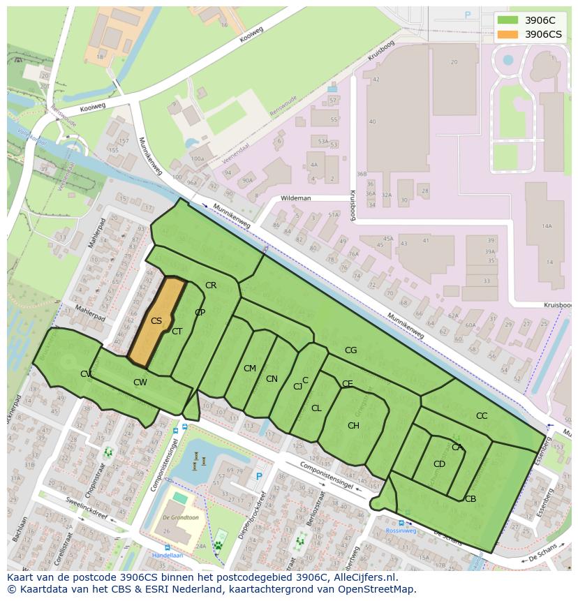 Afbeelding van het postcodegebied 3906 CS op de kaart.