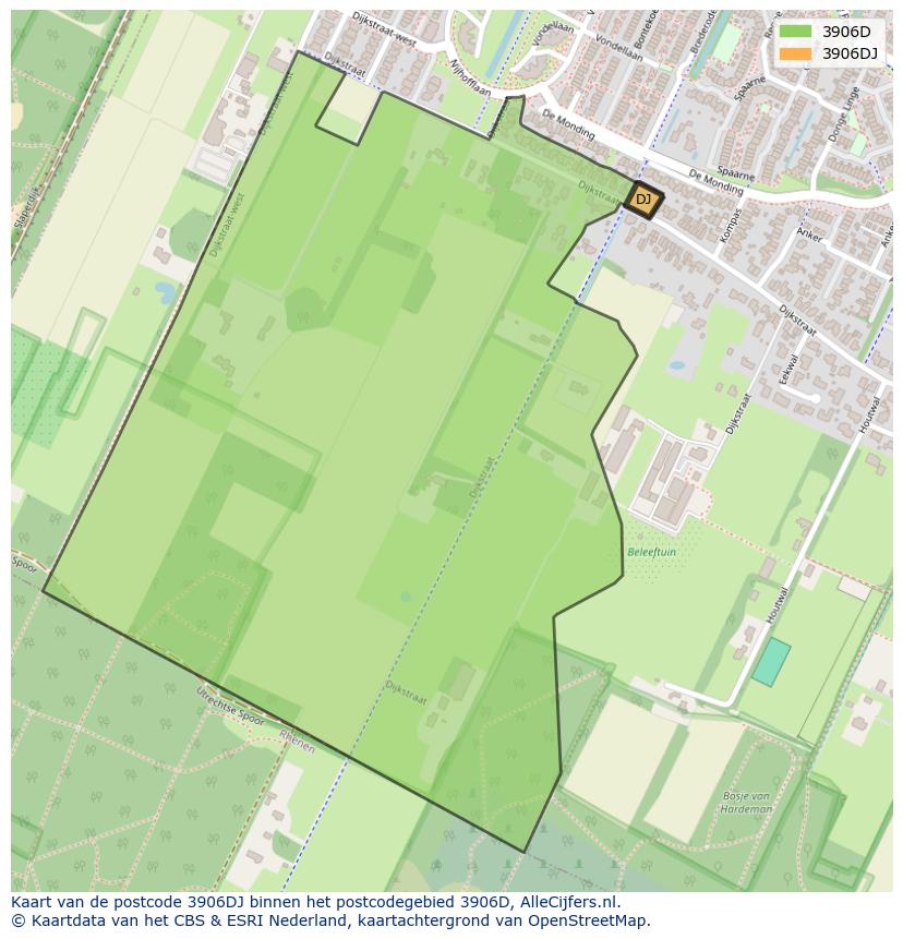 Afbeelding van het postcodegebied 3906 DJ op de kaart.